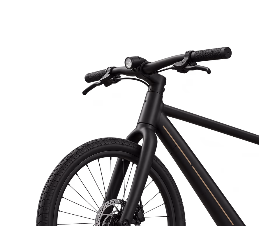 Close-up of the Velune handlebar and front wheel